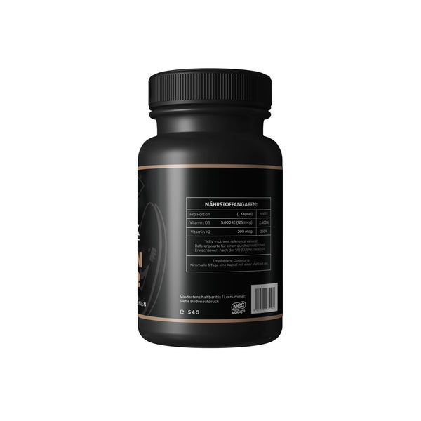 Vitamin D3+K2 – 90 Liquid Kapseln – 5.000 IE Vitamin D3 pro Kapsel – Für normale Funktion von Immunsystem, Knochen & Herzgesundheit