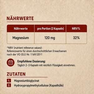 Magnesium Bisglycinat I 120 Kapseln I 500mg Magnesium Bisglycinat / 60mg Magnesium pro Kapsel