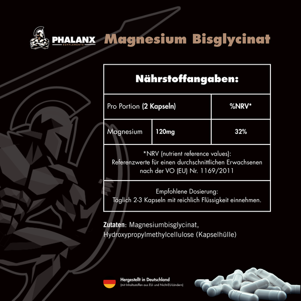 Magnesium Bisglycinat I 120 Kapseln I 500mg Magnesium Bisglycinat / 60mg Magnesium pro Kapsel