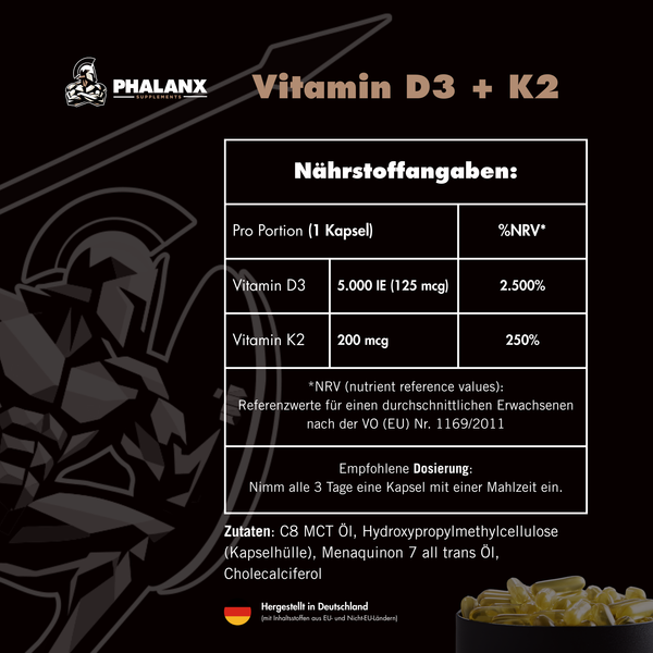 Vitamin D3+K2 I 90 Liquid Kapseln I 5.000 IE Vitamin D3 und 200 mcg Vitamin K2 I Optimale Aufnahme durch Liquid-Formel