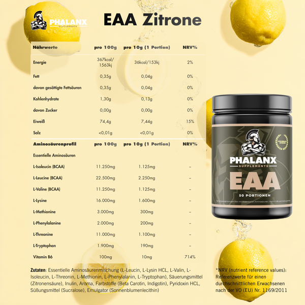 EAA – Essentielle Aminosäuren Pulver I 500g I 8g Aminos pro Portion