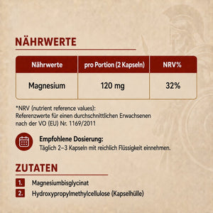 Magnesium Bisglycinat I 120 Kapseln I 500mg Magnesium Bisglycinat / 60mg Magnesium pro Kapsel